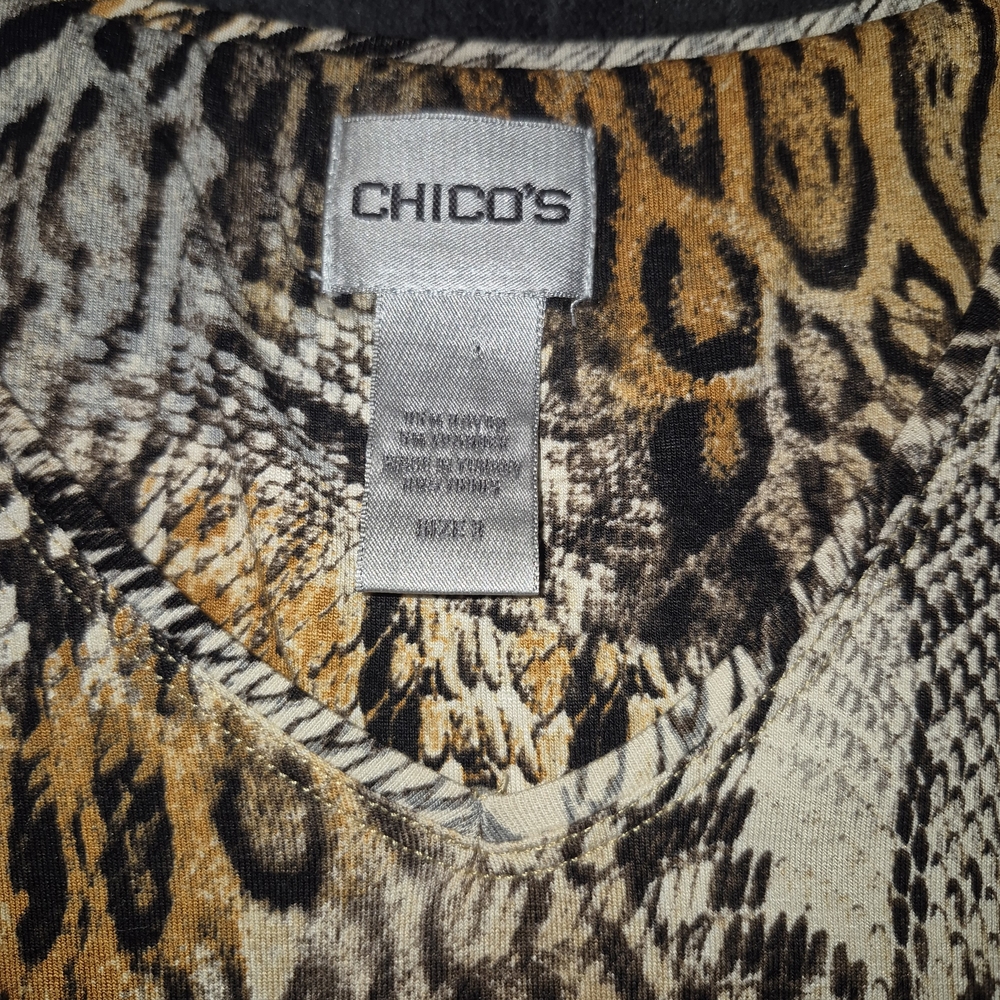 Chico's Animal Print Scoop Neck Top - Black, Brown & Cream